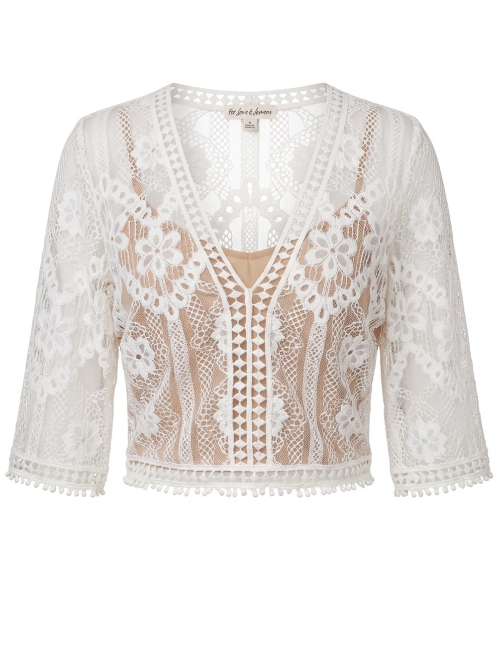 For Love & Lemons White Lace Crop Top Sheer Coquette Boho Festival Size Large